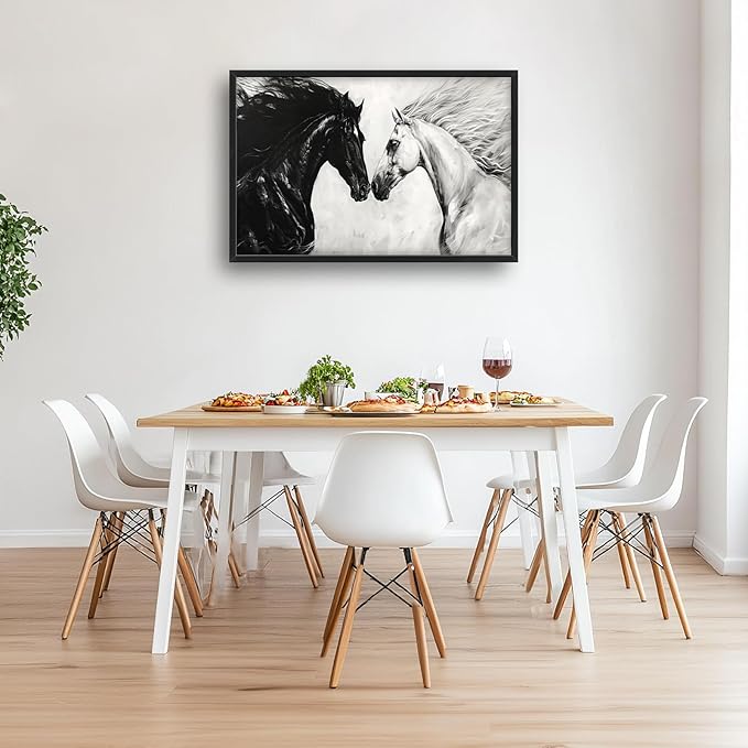 Horse Wall Art Western Horse Pictures Wall Decor Large Black and White Canvas Prints Framed Artwork Paintings Home Office Decorations for Living Room Bedroom Dinning Room Corridor 36"x24"