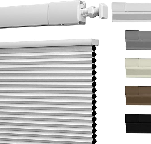 No Drill No Tools Cellular Shades Top Down Bottom Up Blackout Blinds for Windows Cordless Honeycomb Window Shades Easy to Install for Home,Blackout-White,35.5" W x 48" H