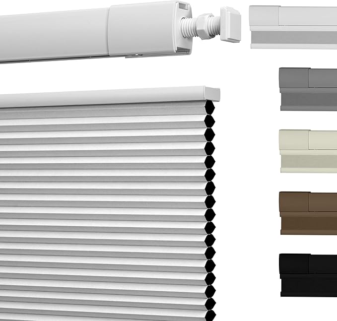 No Drill No Tools Cellular Shades Top Down Bottom Up Blackout Blinds for Windows Cordless Honeycomb Window Shades Easy to Install for Home,Blackout-White,30" W x 48" H.