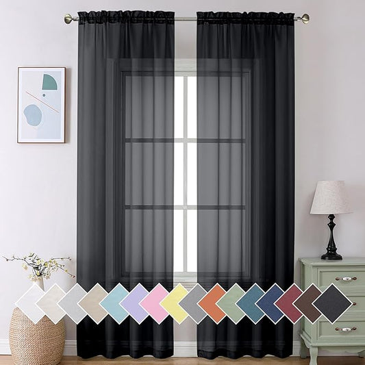 Aiyufeng Long Sheer Black Curtains for Living Room 108 inch Length 2 Panels Set, Semitransparent Balance Privacy & Light Vertical Farmhouse Sheer Drapes for Bedroom, W40 x L108