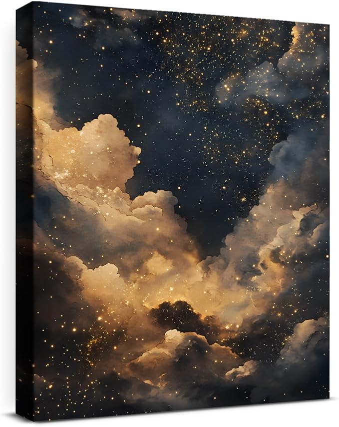 Aesthetic Celestial Canvas Wall Art Decor Night Sky Stars Dark Academia Print Poster Framed Picture Painting Wall Decorations for Home Apartment Bedroom Decor 8x10 Inch