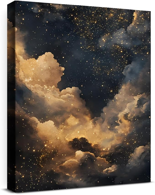 Aesthetic Celestial Canvas Wall Art Decor Night Sky Stars Dark Academia Print Poster Framed Picture Painting Wall Decorations for Home Apartment Bedroom Decor 8x10 Inch