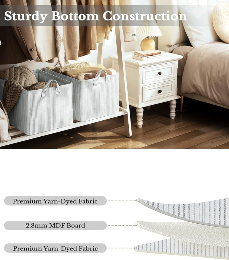 StorageWorks Storage Bins, Fabric Storage Bins for Shelves, Extra Large Storage Baskets with Metal Frame, Closet Baskets and Bins with Handles, Jumbo, Gray and White Stripes, 2-Pack