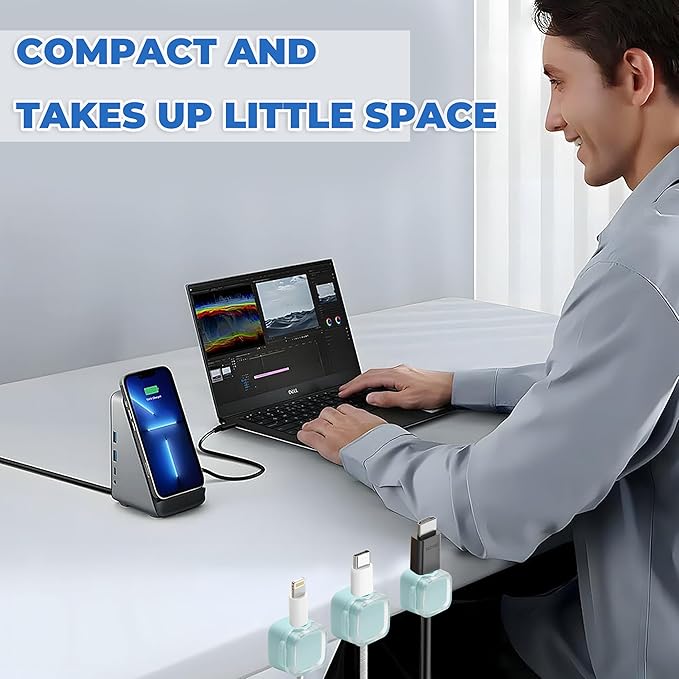 6 Pcs Cable Management Clips for Home Office Desk Cord Keeper Organizer Accessories Charger USB Wire Organizer Cord Holder for Nightstand Automotive (Blue)