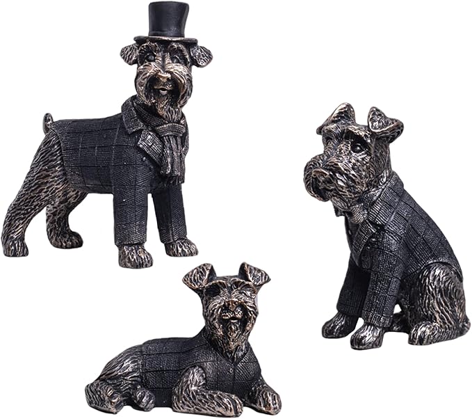 Vintage Black Dog Figurines Home Decor,Resin Small Animal Statue Set of 3,Modern Coffee Table Figurine for Living Room Desk Home Bookshelf Shelves Collectible Figurines,Gifts for Mom Women