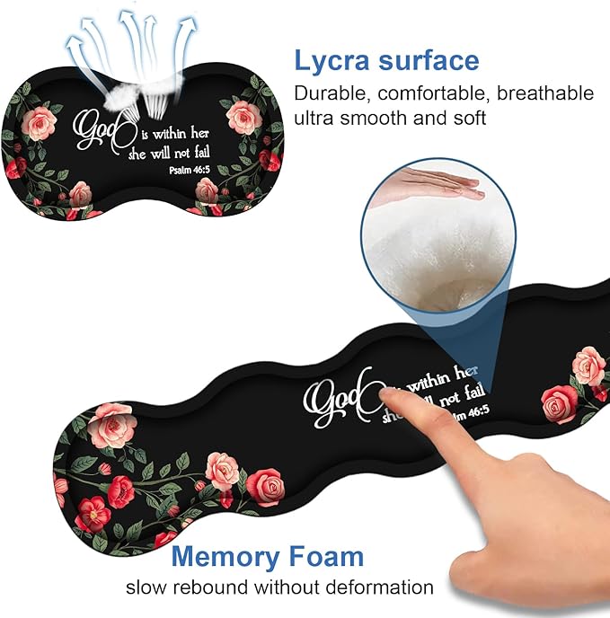 4 in 1 Ergonomic Memory Foam Mouse Pad Wrist Rest Set, Large XXL Gaming Desk Pad + Keyboard Wrist Rest + Mouse Wrist Cushion + Coaster for Home Office Study Gaming, Floral Quote Bible Verse Psalm 46:5