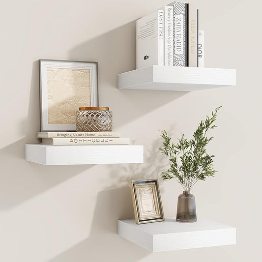 fuqing Floating Shelves for Wall, Bathroom Shelf Wall Mounted for Storage, Shelves with Invisible Bracket for Bedroom, Kitchen, Living Room, Farmhouse Small Book Shelf, 6.5 Inch Set of 3, White