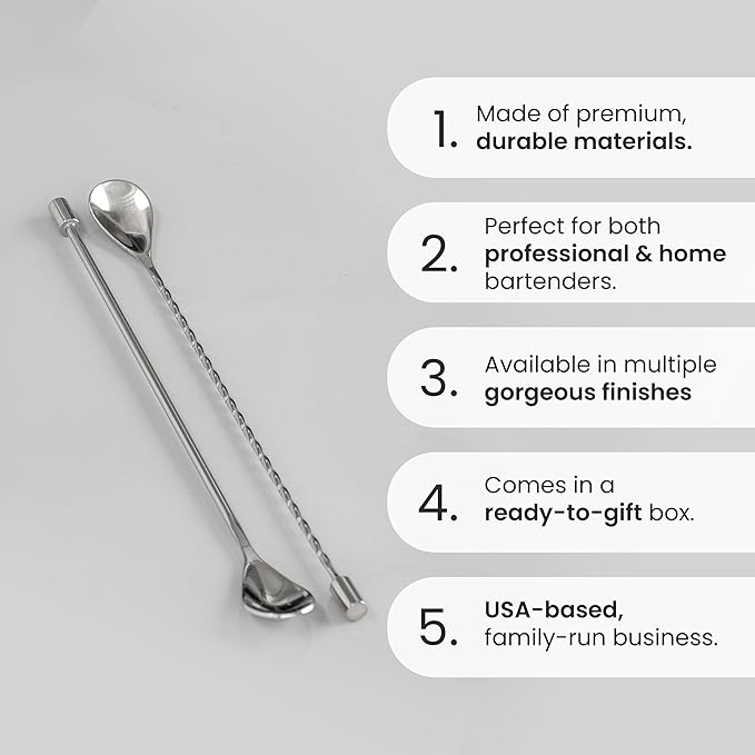A Bar Above Bar Spoon Set, Spiral Handle, Stainless Steel Mixing Spoons for Cocktail Mixer Set, to Stir and Layer, Basic Professional or Home Bars Accessories (Stainless Steel, Combo)