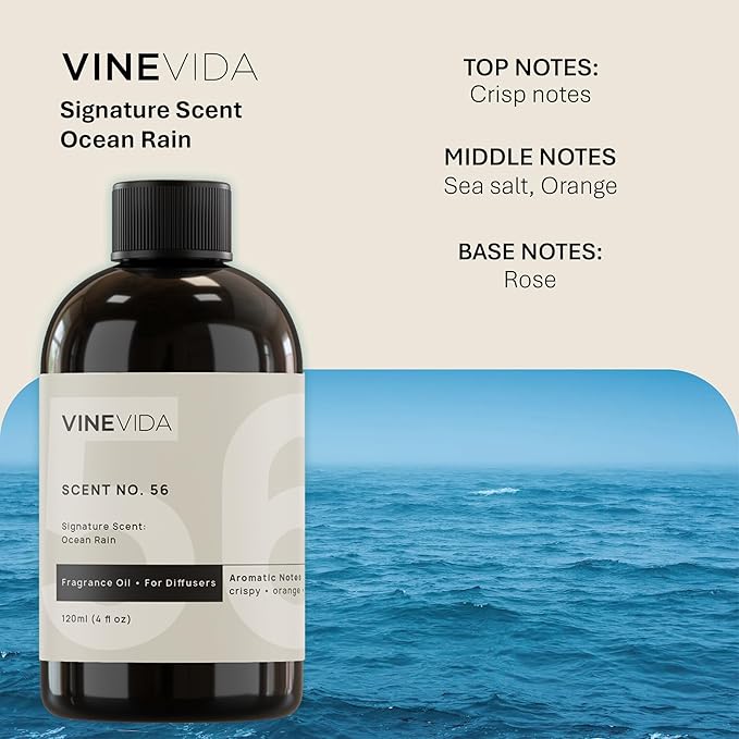 VINEVIDA [4 Fl Oz] Ocean Rain Fragrance Oil for Cold Air Diffusers, Essential Oils for Diffuser Oil Refill & Air Freshener Room Spray