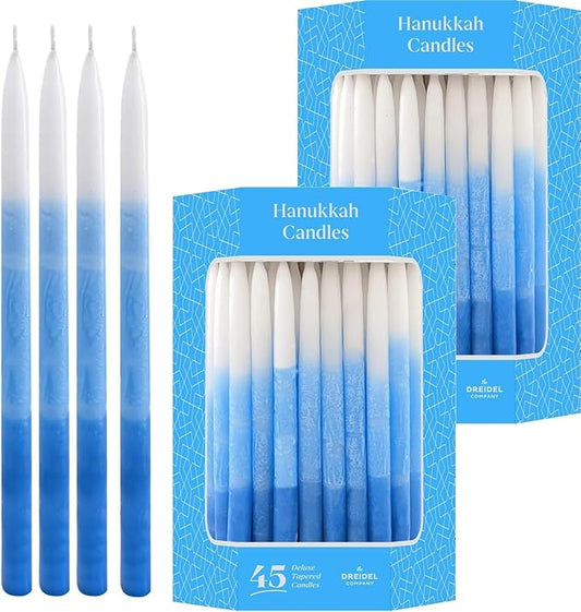 The Dreidel Company Dripless Deluxe Tapered Pastel, Blue and White Decorations, Hanukkah Menorah Candles for All 8 Nights of Chanukah (Pack of 2)
