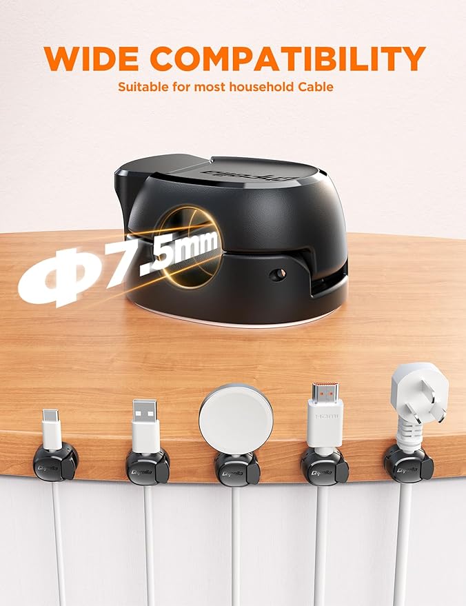 8Pack Cord Organizer [Dual Spring & Clasp, Max Secure] Cable Clips - Chfeila Cable Management, Adhesive Phone Charging Wire Holder for Nightstand/Wall, Home Office Desk Accessories Decor Essentials