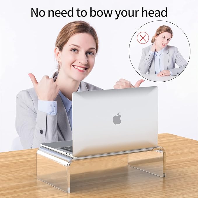 Acrylic Monitor Stand Riser Acrylic Laptop Stand for Desk Clear Computer Monitor Stand for Desk Accessories White Aesthetic Decorations for Office Home iMac Organizer