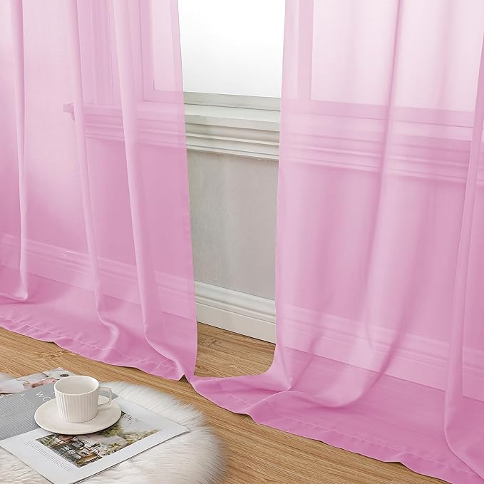 Aiyufeng Pink Sheer Curtain Window Drapes