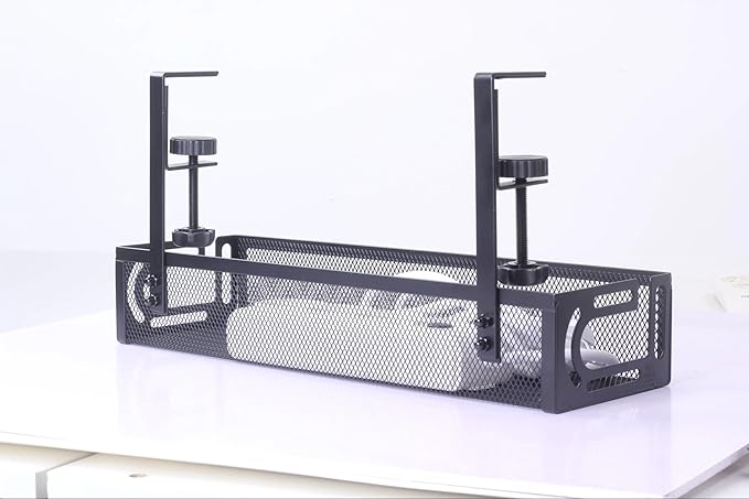 4-in-1 Clamp-On Cable Managment Tray-No Drill Wire Organizer for Desk, Side, Front, or Shelf Mount-Heavy Duty Metal Mesh by Prince Supply Co.