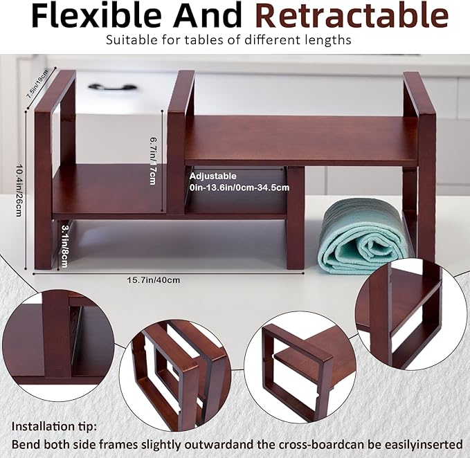 Upgraded Desktop & Off-Surface Shelves, No Tools Assembly Interlocking Joints for Enhanced Stability, Solid Pine Wood, 130lb Load Capacity for Office, Books, Bathroom Storage Walnut Colour