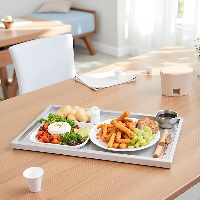 30 * 16 inches High-End Light Luxury Leather Rectangle Oversized Service Tray for Ottoman Tray, Coffee, Food, Family Dinner, Picnic, Party Essentials (Beige, 30 * 16 inch)