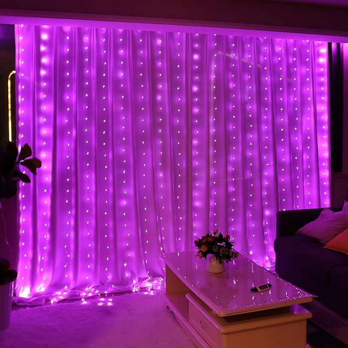 HXWEIYE 300LED Fairy Curtain Lights, 9.8x9.8Ft Tangle-Free USB Plug in 8 Modes Timer Christmas String Hanging Lights with Remote for Bedroom Backdrop Wedding Party Home Wall Garden, Pink