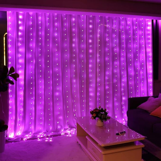 HXWEIYE 300LED Fairy Curtain Lights, 9.8x9.8Ft Tangle-Free USB Plug in 8 Modes Timer Christmas String Hanging Lights with Remote for Bedroom Backdrop Wedding Party Home Wall Garden, Pink