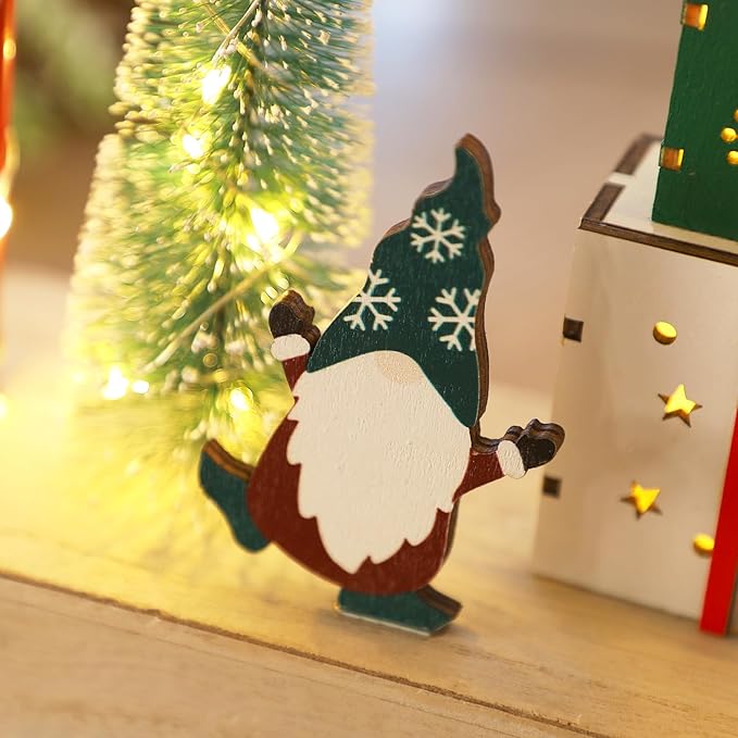 Christmas Tabletop Decoration, Wooden Lighted Christmas Gift Box Decorations, Christmas Giftboxes Santa Ornaments, Battery Operated Christmas Indoor Fireplace Home Table Decorations
