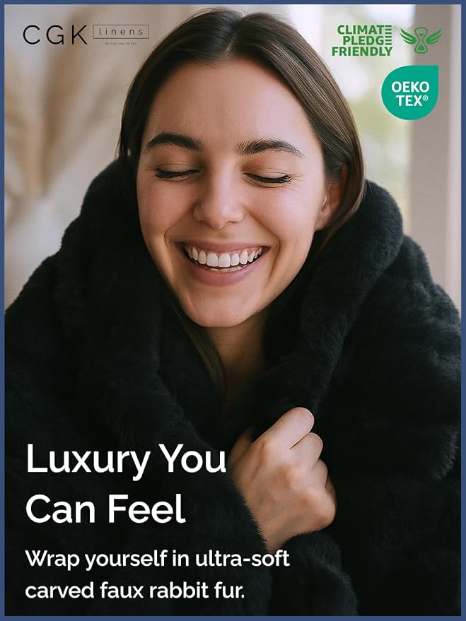 Fluffy Blanket Throw Size - Faux Fur Throw for Couch or Bed - Ultra Plush Soft Extra Thick Faux Fur Rabbit Blanket - Comfy, Fuzzy, Warm & Breathable - Luxury Minky Tie Dye Bedding - 50" x 60", Black