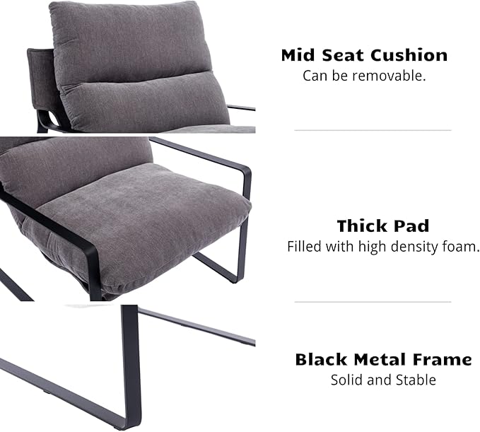 HEAH-YO Modern Accent Chair Set of 1, Linen Fabric Living Room Chair with Removable Cushion and Solid Metal Frame, Comfy Reading Chair for Bedroom, Grey