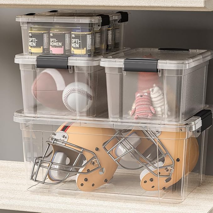 Superio Clear Storage Boxes with Lids, 49 Quart Plastic Container Bins for Organizing, Stackable Crates, BPA Free, Non Toxic, Odor Free, Organizers for Home, Office and Dorm, 3 Pack