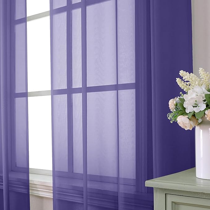 Aiyufeng Purple Sheer Curtains 96 Inches Long 2 Panels Set, Light Filtering Soft Airy Voile Rod Pocket Purple Sheer Window Drapes for Bedroom Living Room, Each 42Wx96L Inches