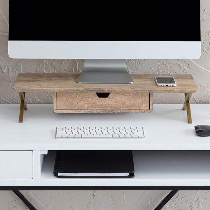 Anji Mountain Monitor Stand - Desktop Organizer & Laptop Riser, Ergonomic Monitor Riser, Space-Saving Monitor Stand for Desk, Durable Construction, Easy Assembly, Ideal for Home & Office,Natural