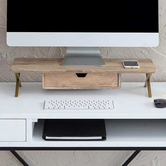 Anji Mountain Monitor Stand - Desktop Organizer & Laptop Riser, Ergonomic Monitor Riser, Space-Saving Monitor Stand for Desk, Durable Construction, Easy Assembly, Ideal for Home & Office,Natural