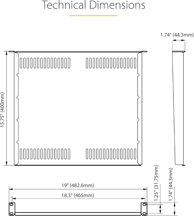 StarTech.com 1U Vented Server Rack Shelf, 16in (40cm) Mounting Depth, Cantilever Tray, Heavy-Duty Steel, 30lb/14kg Capacity