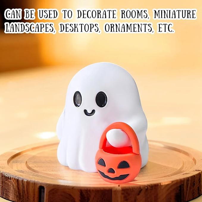 3 Pcs Halloween Ghost Figurine Ghost Resin Halloween Statue Cute Spooky Carrying Pumpkin Basket Designs Spooky Desk Display Ornament for Home and Office Tabletop Art Decoration