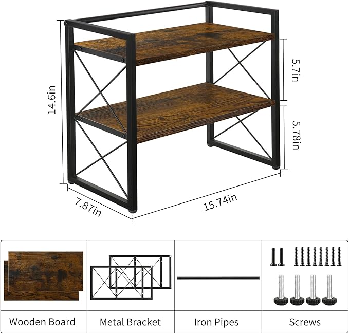 YINMIT Desktop Shelf Organizer, 2 Tier Office Shelves, Wood Desk Organizer Storage Rack and Freestanding Display Shelf for Office, Dormitory, Home