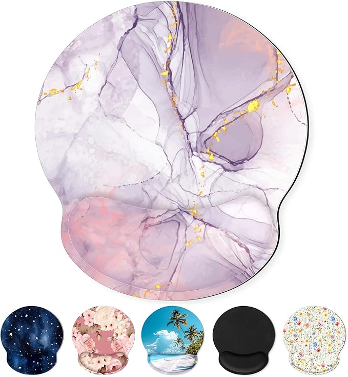 Ergonomic Mouse Pad with Wrist Rest, Purple Mousepad with Non-Slip Rubber Base and Smooth Surface, Small Mouse Pads for Desk, Office Desk Accessories