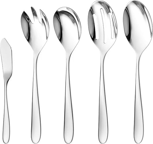Serving Utensil Set – 18/10 Stainless Steel Serving Spoons, Salad Servers, Butter Knives, Mirror Finish, Dishwasher Safe, Elegant and Durable (10-Piece Serving Set, Fidenza)