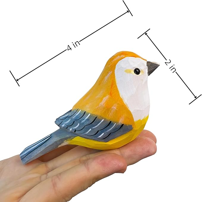Wooden Bird Figurines Funny Desk Accessories Hand Carved Wood Decorative Small Birds Animal Miniature Statues Ornament for Home Room Decor (0range Grey)