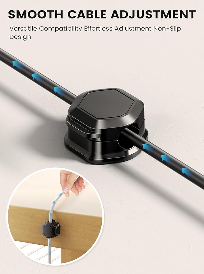 6 Pack Magnetic Cable Clips, Cable Smooth Adjustable Cord Organizer Holder, Hide Phone Charging Cable Keeper, Strong Adhesive Wire Charger Holder for Nightstand, Desk, Car, Office Supplies