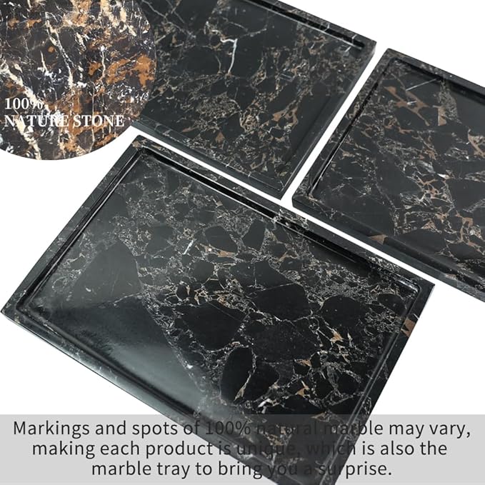 100% Natural Marble Serving Tray Luxury Calaccata Viola Marble Storage Tray for Home Decor Stone Tray for Bathroom/Kitchen/Vanity/Dresser,Plate Holder for Tissues, Candles, Towel