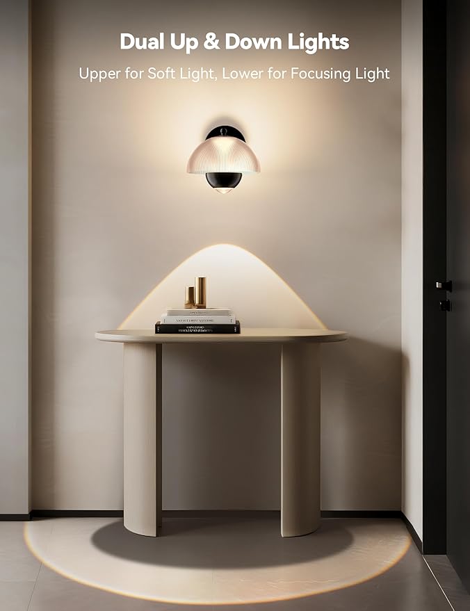 Tubicen Flowerpot LED Wall Sconce Dual Lighting 10W Dimmable Modern Elegant Wall Lamp Black Indoor Round Wall Lights for Living Room Bedroom Hardwired
