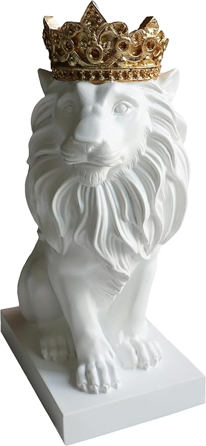 12" Crown Lion King Statue Decor, The King of Beasts - Statue Decoration for Home/Study/Living Room, Great Collectible Figurines, Best Gift for The Man,Iarge Size White Golden Color