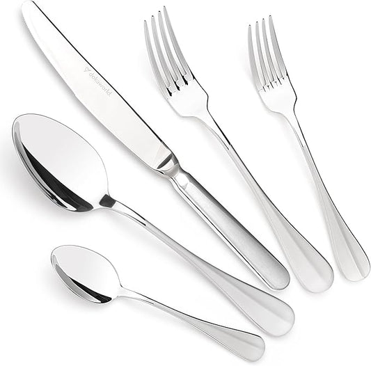 Semi-Matte Design Flatware, Silverware Set for 8 persons, 40 Piece - Spoons, Forks, and Knives 18/10 Stainless Steel, Dishwasher Safe