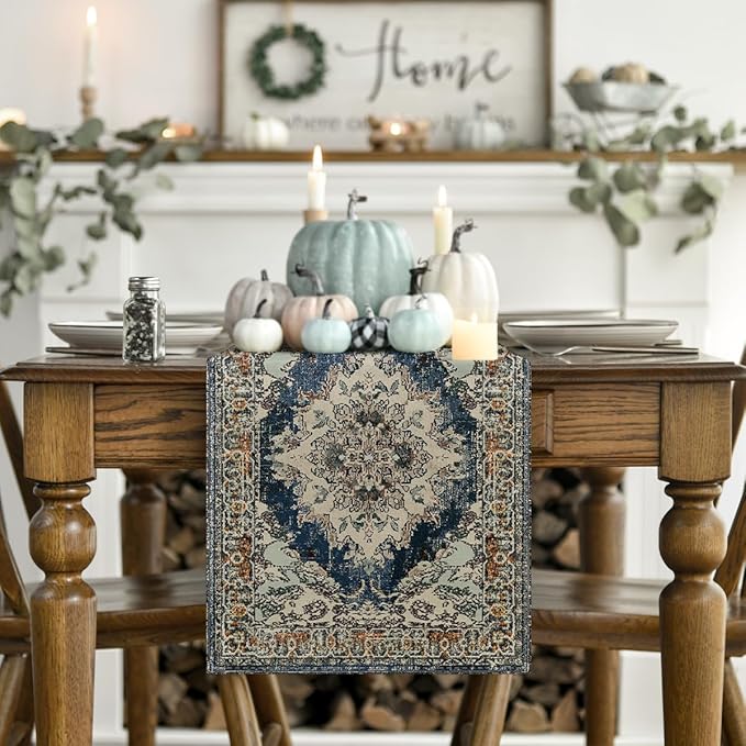 Artoid Mode Boho Bohemia Style Black Table Runner, Country Rustic Farmhouse Magical Fall Kitchen Dining Table Decoration for Home Party Decor 13x72 Inch