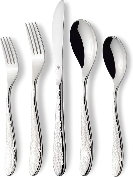 Hammered Silverware Set | Premium 18/10 Stainless Steel Flatware Service for 6 | Heavy-Duty & Dishwasher Safe | Built to Last (30-Piece, Marettimo Hammered)