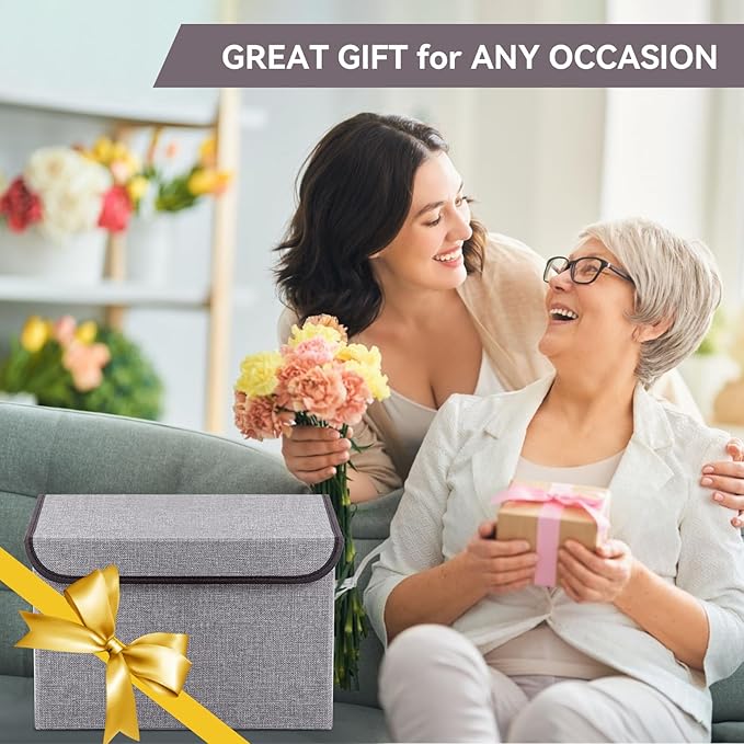 Linen Fabric Foldable Storage Cube Bin Organizer Basket with Flip-Top Lid & Handles, Large Clothes Blanket Box for Home, Office, Closet, Light Gray, 4 Pack 14.6 x 9.5 x 9.5”