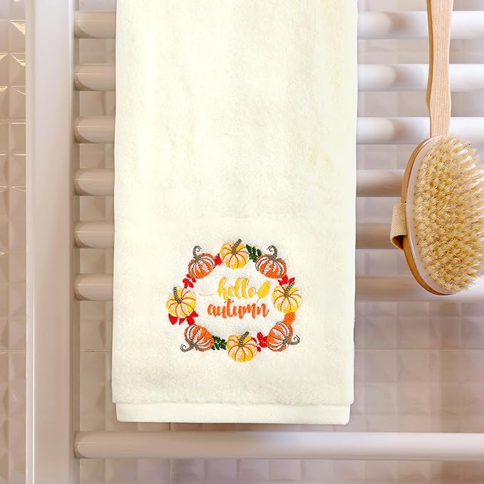 Fancy Land 2 Pcs Fall Thanksgiving Hand Towels Embroidered Vintage Turkey Pumpkin Bathroom Kitchen Towels Thanksgiving Gifts Decor 13.8 x 29.5 Inches