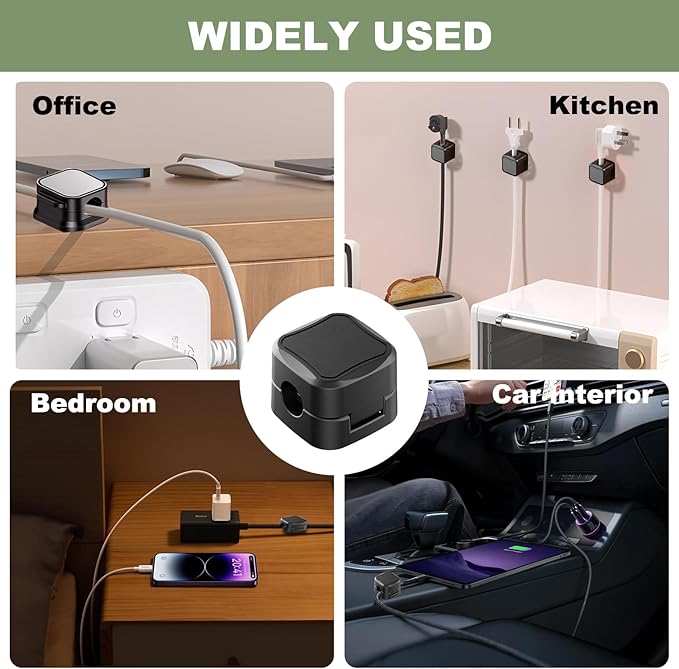 8 Pack Magnetic Cord Organizer, Strong Adhesive Desk Magnetic Cable Clips Management, Ideal Phone Cord Holder for Nightstand Desk Car Home Office Charger Holder (Black)