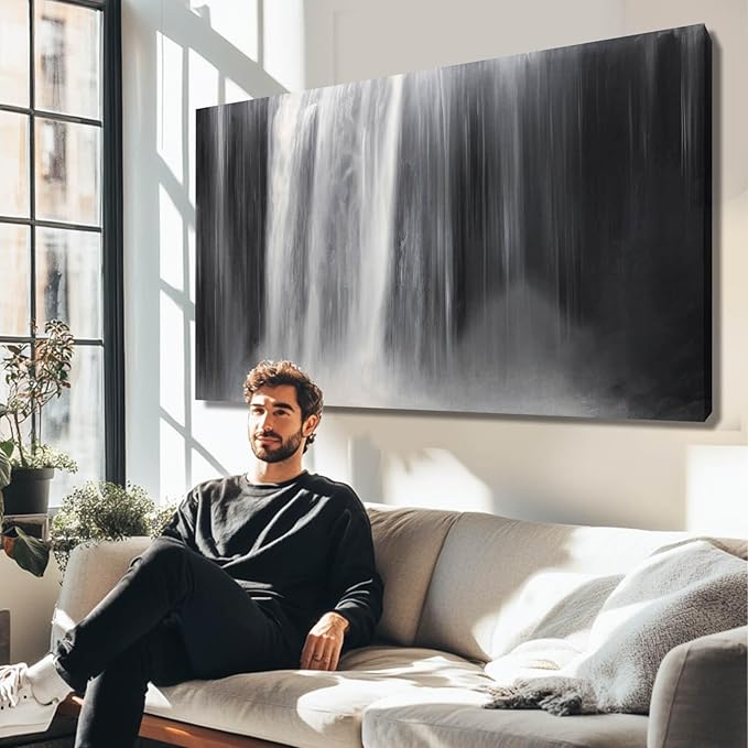 Abstract Waterfall Picture Living Room Decor Abstract Wall Art Black and White Artwork Modern Office Home Decor 20X40 Inch