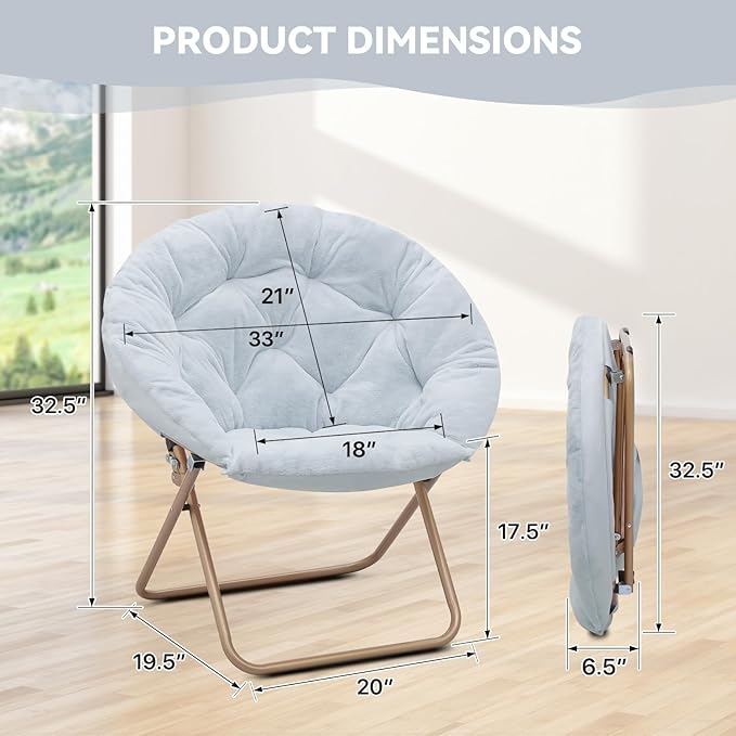Magshion Saucer Chair for Adults, Comfy Living Room Lounge Chair for Bedroom Corner, Dorm, Apartment, Faux Fur Fluffy Circle Accent Seat with Thick Padded & Folding Metal Frame (Blue, Set of 2)