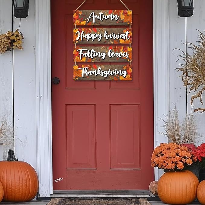 4 Pieces Fall Rustic Wooden Board Wall Decor Hanging Signs Decor, Thanksgiving Autumn Maple Leaves Wooden Plaque Farmhouse Wall Signs for Indoor Outdoor Porch Door Living Room. (011)