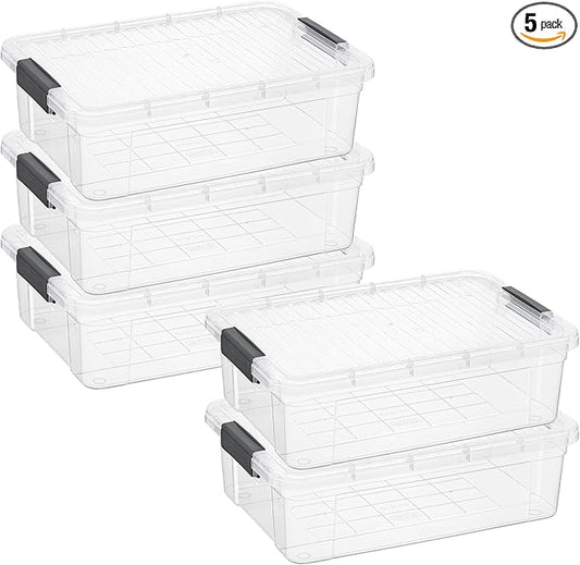 Superio Clear Storage Boxes with Lids, 13.7 Quart BPA Free Plastic Containers, Bins for Organizing, Stackable Crates, Organizer Totes for Home, Office, School, and Dorm