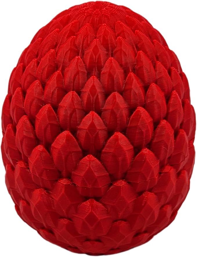 3D Printed Dragon Egg Articulating Gemstone Dragon Fidget Figurine - Vibrant Color Dragons Flexible ADHD, Autism and Anxiety Relief - Articulated Joints (Red)